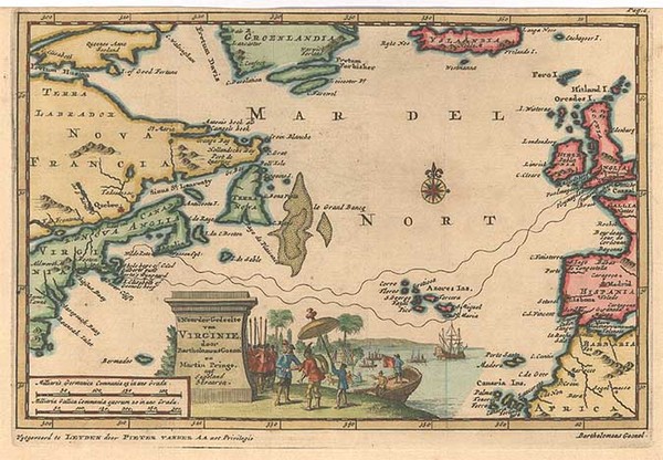 0-Atlantic Ocean, New England and Mid-Atlantic Map By Pieter van der Aa