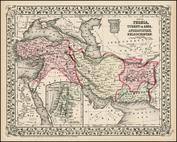 86-Asia, Middle East and Turkey & Asia Minor Map By Samuel Augustus Mitchell Jr.