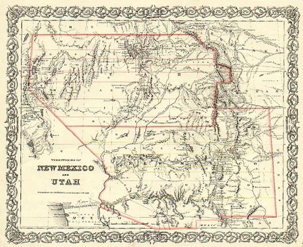 3-Southwest, Rocky Mountains and California Map By Joseph Hutchins Colton