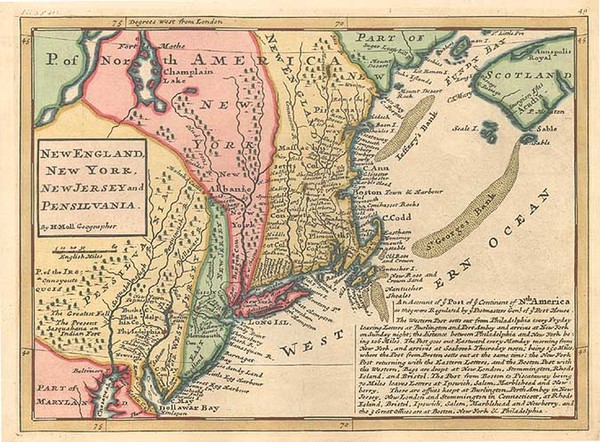 19-New England and Mid-Atlantic Map By Herman Moll