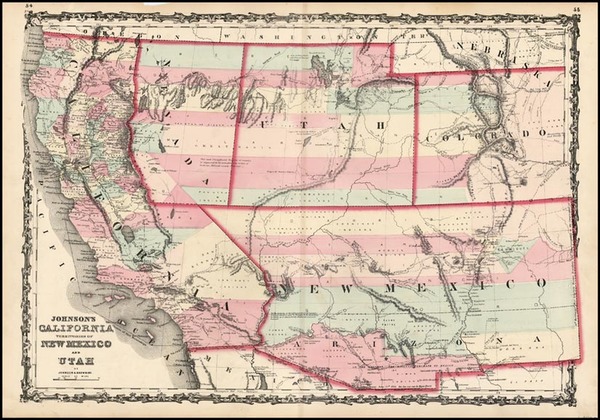 16-Southwest, Rocky Mountains and California Map By Alvin Jewett Johnson  &  Ross C. Browning