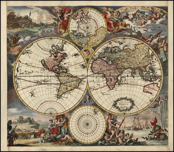 68-World, World and Polar Maps Map By Justus Danckerts