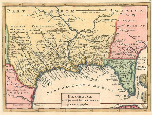 95-South, Southeast, Texas and Southwest Map By Herman Moll