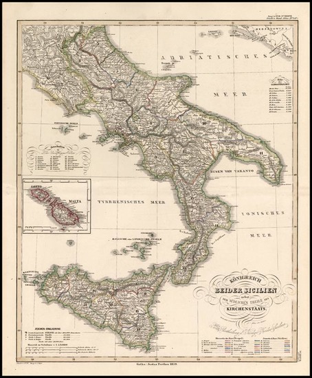 89-Europe, Italy and Balearic Islands Map By Adolf Stieler