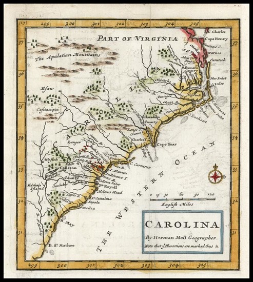 17-Mid-Atlantic, South and Southeast Map By Herman Moll