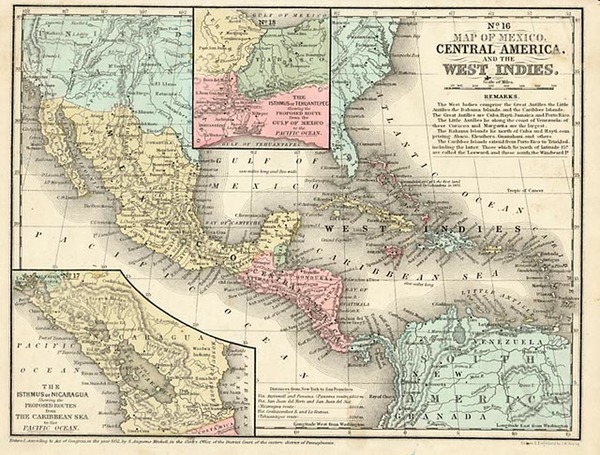 33-Mexico, Caribbean, Central America and South America Map By Samuel Augustus Mitchell Jr.