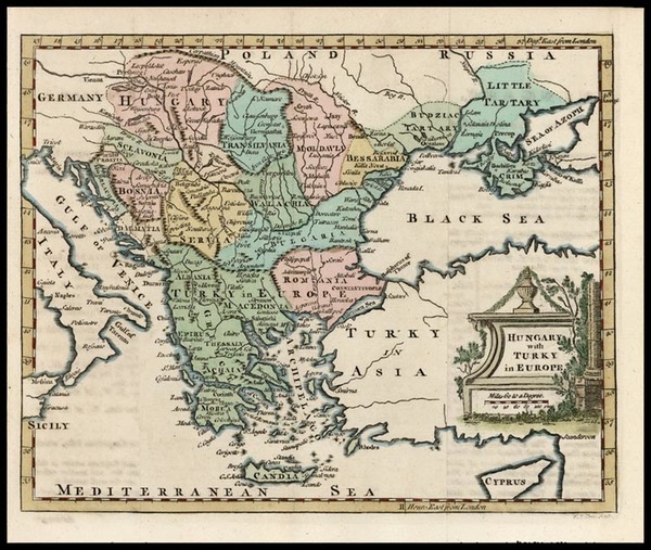 68-Europe, Hungary, Balkans, Turkey and Greece Map By Thomas Jefferys