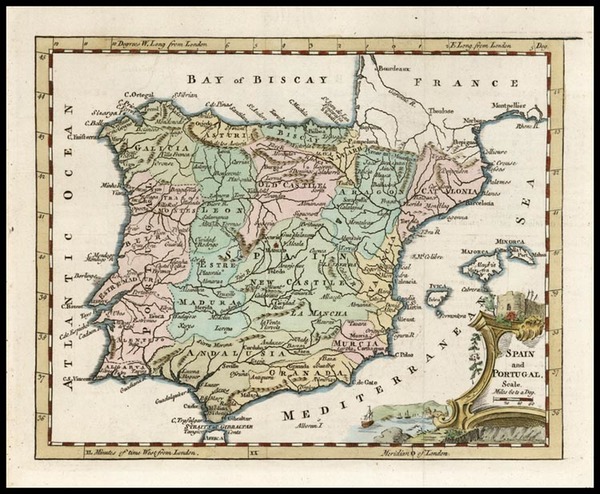 43-Europe, Spain and Portugal Map By Thomas Jefferys