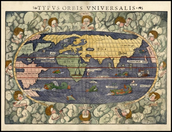 36-World and World Map By Sebastian Munster