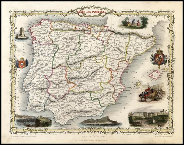 36-Europe, Spain and Portugal Map By John Tallis