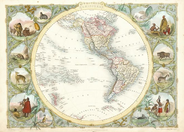 4-World, World and Western Hemisphere Map By John Tallis