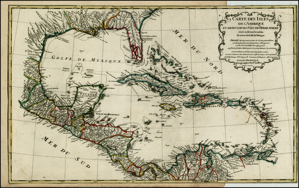 14-South, Southeast, Caribbean and Central America Map By Jean-Baptiste Bourguignon d'Anville