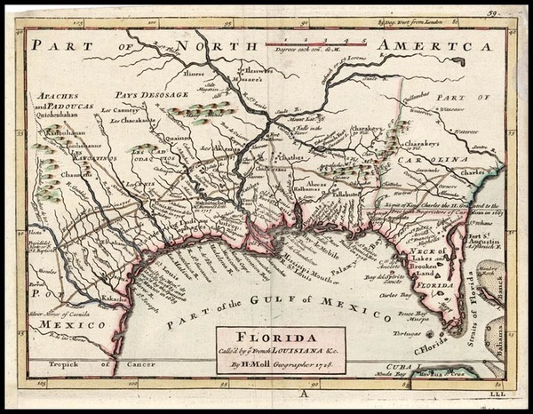 15-South, Southeast, Texas and Southwest Map By Herman Moll