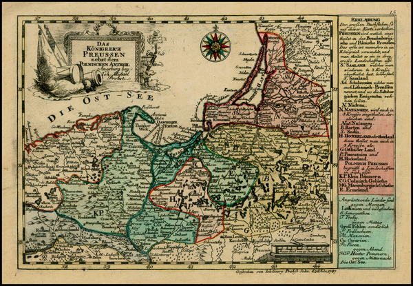 39-Poland, Baltic Countries and Germany Map By Johann Michael Probst