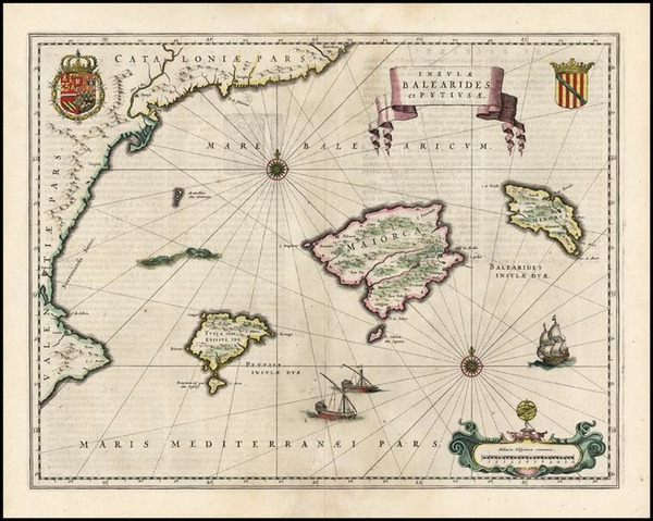 19-Europe, Spain and Balearic Islands Map By Willem Janszoon Blaeu