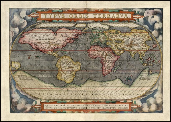 89-World and World Map By Abraham Ortelius