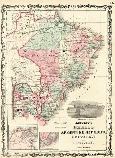 28-South America Map By Benjamin P Ward  &  Alvin Jewett Johnson