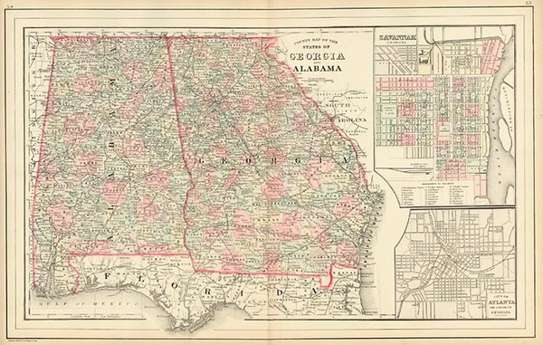 39-South and Southeast Map By Samuel Augustus Mitchell Jr.