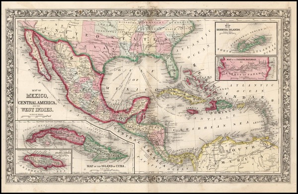 57-Southwest, Mexico and Caribbean Map By Samuel Augustus Mitchell Jr.