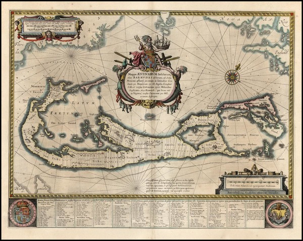 65-World, Atlantic Ocean and Caribbean Map By Willem Janszoon Blaeu