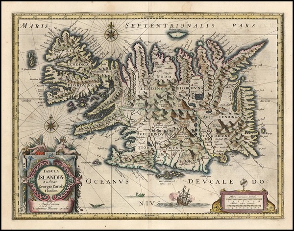 55-World, Atlantic Ocean, Europe, Iceland and Balearic Islands Map By Willem Janszoon Blaeu