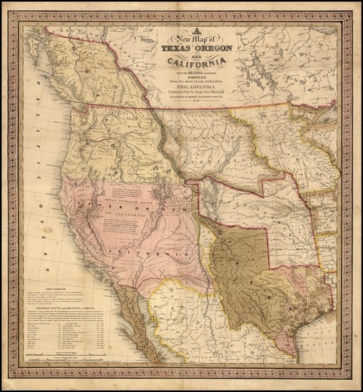 3-Texas, Rocky Mountains and California Map By Samuel Augustus Mitchell