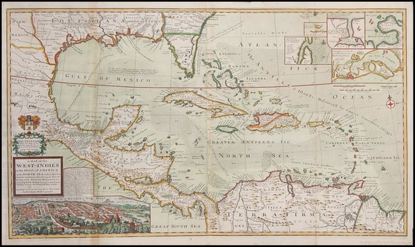 8-Southeast, Texas, Caribbean and Central America Map By Hermann Moll