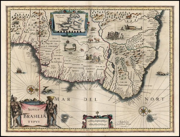 87-South America and Brazil Map By Willem Janszoon Blaeu