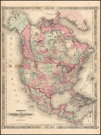 47-North America Map By Benjamin P Ward  &  Alvin Jewett Johnson