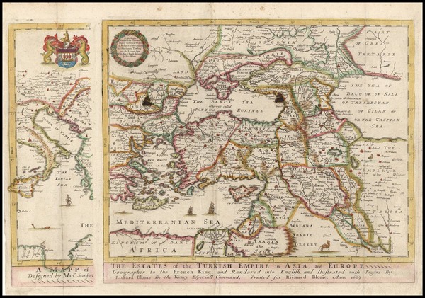 38-Europe, Turkey, Mediterranean, Asia, Turkey & Asia Minor and Greece Map By Richard Blome