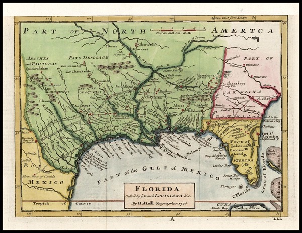 10-South, Southeast, Texas and Southwest Map By Herman Moll