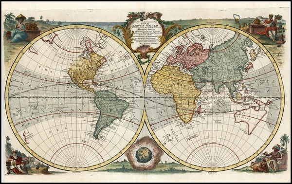 92-World, Australia and Oceania Map By Emanuel Bowen