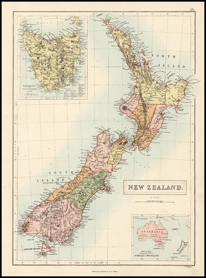 59-Australia & Oceania, Australia and New Zealand Map By Adam & Charles Black