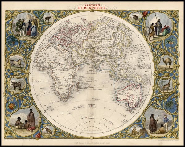 98-World and Eastern Hemisphere Map By John Tallis