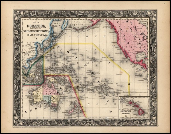 12-World, Australia & Oceania, Pacific and Oceania Map By Samuel Augustus Mitchell Jr.