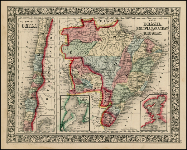 60-South America and Brazil Map By Samuel Augustus Mitchell Jr.