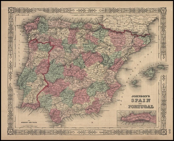 82-Europe, Spain and Portugal Map By Benjamin P Ward  &  Alvin Jewett Johnson