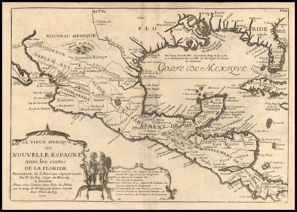 72-South, Texas, Southwest and Central America Map By Nicolas de Fer