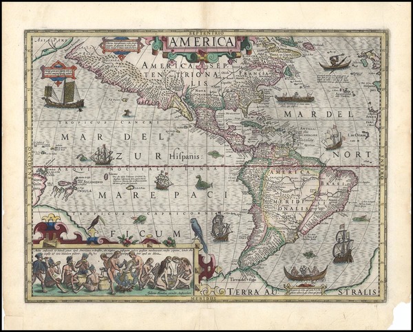 34-South America, Australia & Oceania, Australia, Oceania and America Map By Jodocus Hondius