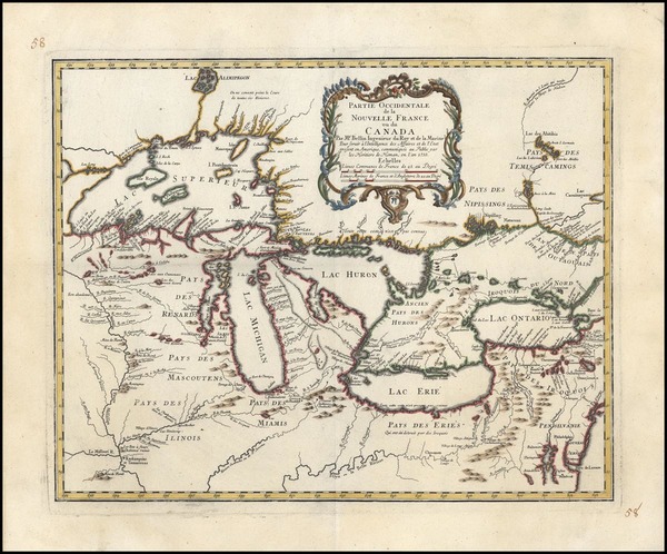 49-Midwest and Canada Map By Homann Heirs / Jacques Nicolas Bellin