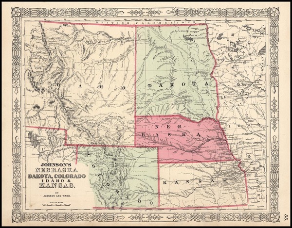 56-Plains, Southwest and Rocky Mountains Map By Benjamin P Ward  &  Alvin Jewett Johnson