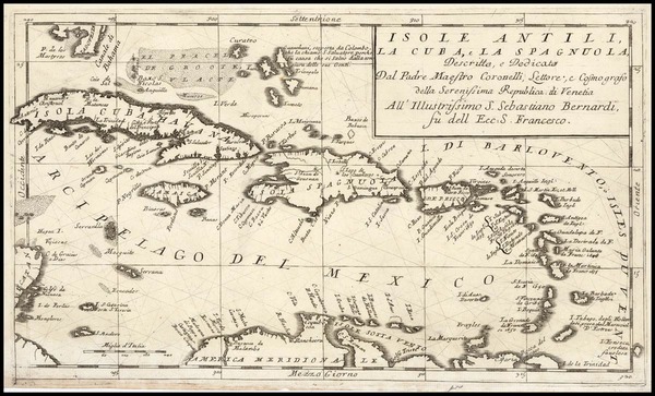 37-Caribbean Map By Vincenzo Maria Coronelli