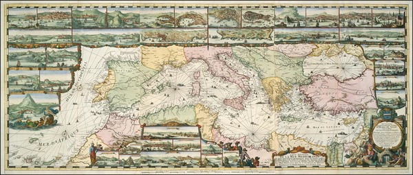 61-Europe, Turkey, Mediterranean, Balearic Islands and Greece Map By Romeyn De Hooghe