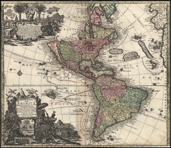 79-World, Western Hemisphere, South America and America Map By Matthaus Seutter