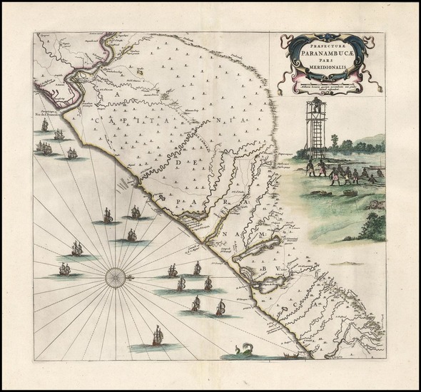 43-South America and Brazil Map By Willem Janszoon Blaeu / Gaspar Barleus