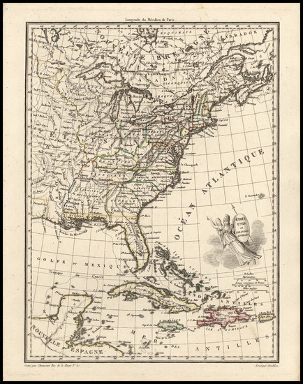3-United States and Caribbean Map By Conrad Malte-Brun