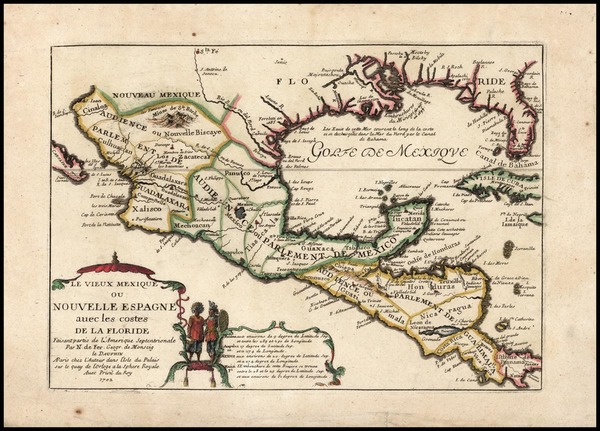 52-South, Texas, Southwest and Central America Map By Nicolas de Fer