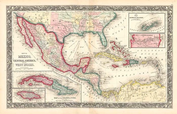 64-Southwest, Mexico and Caribbean Map By Samuel Augustus Mitchell Jr.