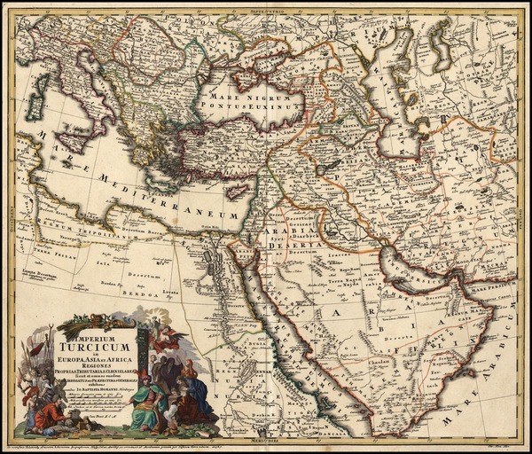 97-Europe, Turkey, Mediterranean, Asia, Middle East and Turkey & Asia Minor Map By Johann Bapt