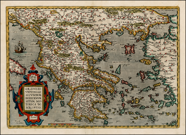 65-Balkans, Turkey, Balearic Islands and Greece Map By Abraham Ortelius